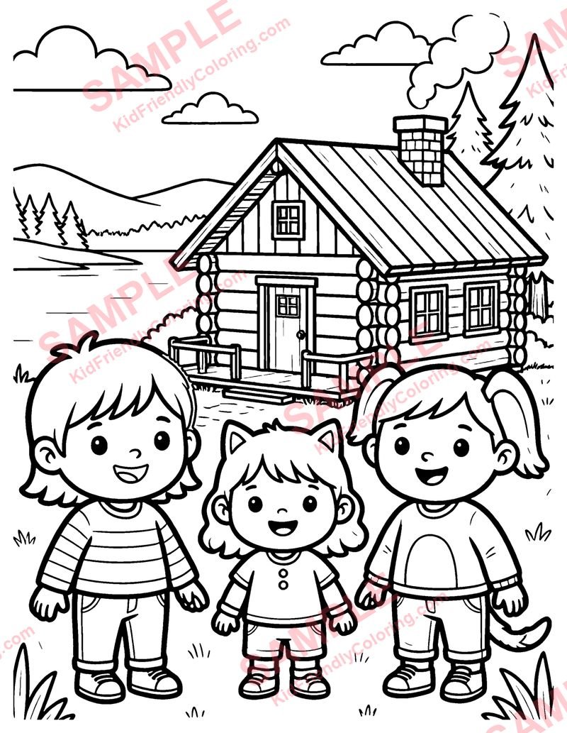 Lake Cabin coloring page preview