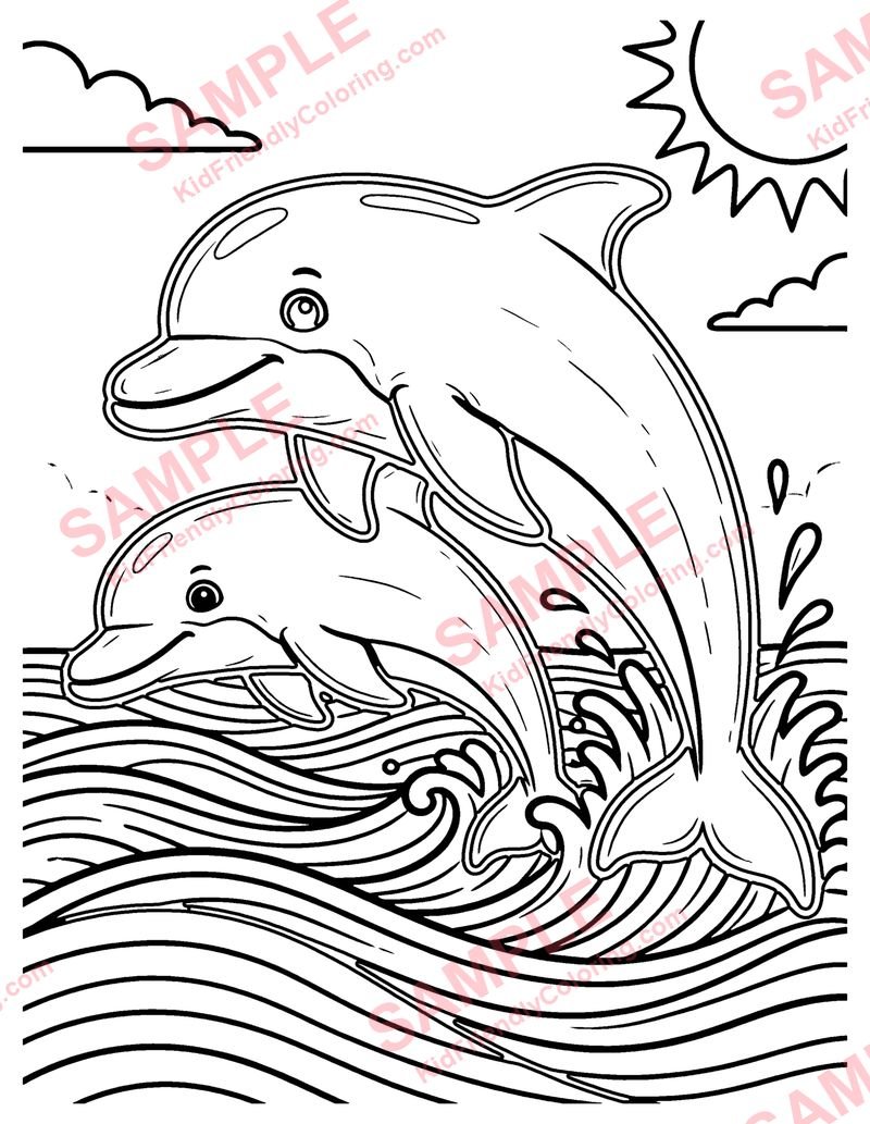 Leaping Dolphins coloring page preview