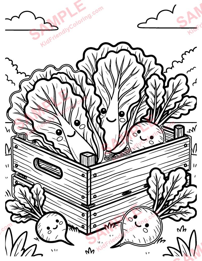 Lettuce and Radishes coloring page preview
