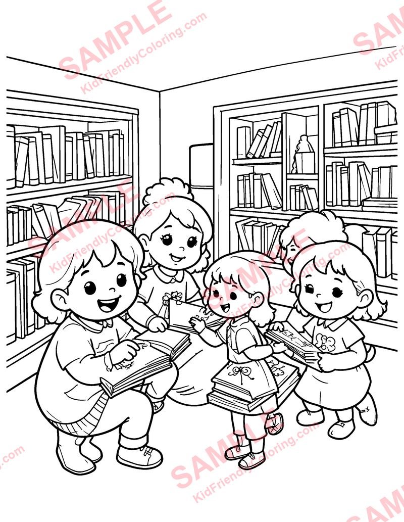 Library Visit coloring page preview