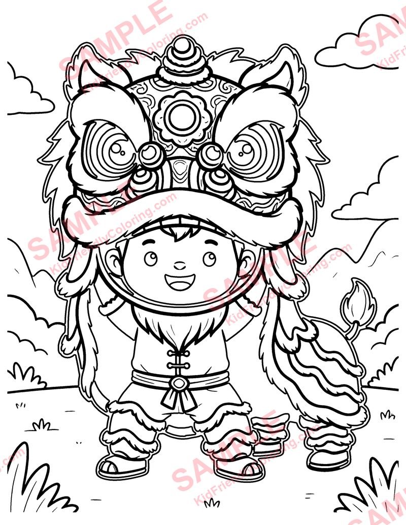 Lion Dance coloring page preview