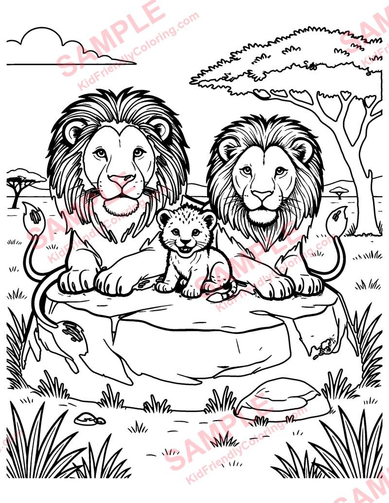 Lion Family coloring page preview