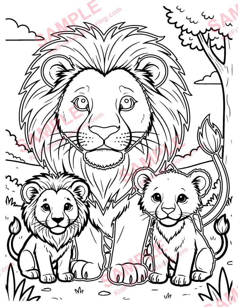 Lioness and Cubs coloring page preview