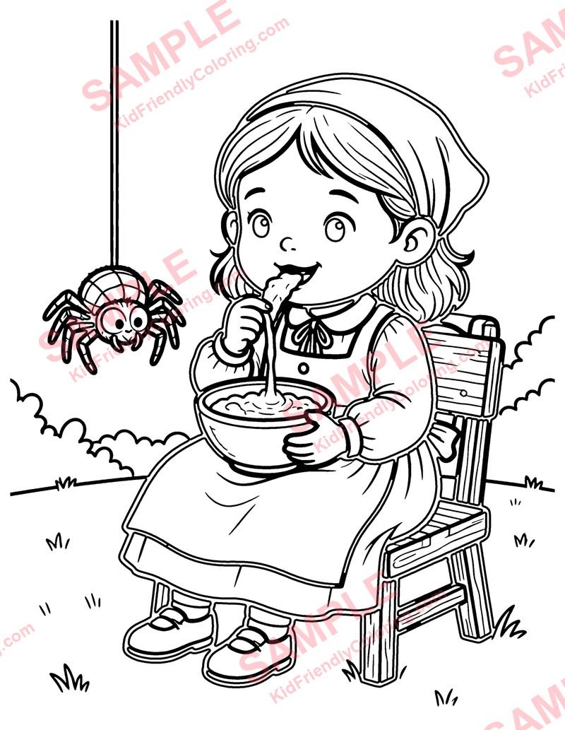 Little Miss Muffet coloring page preview