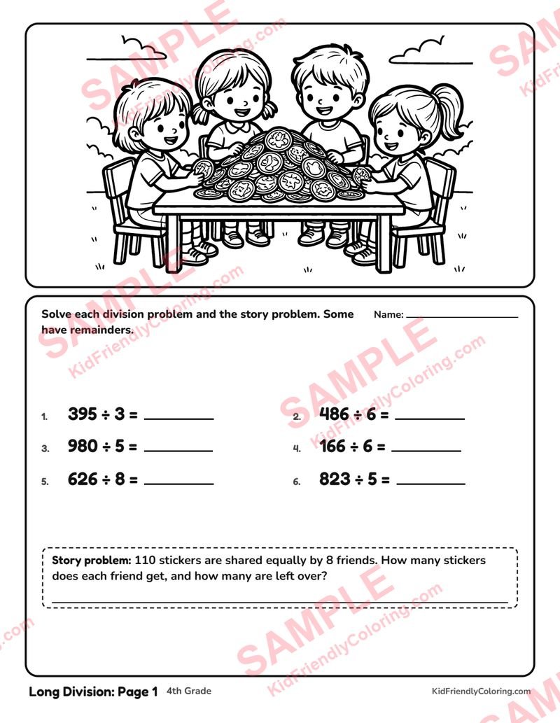 Long Division: Page 1 coloring page preview