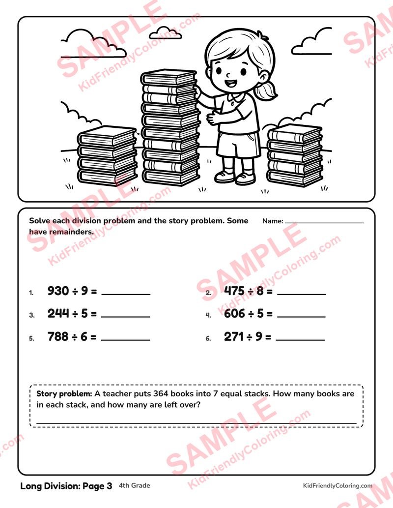 Long Division: Page 3 coloring page preview