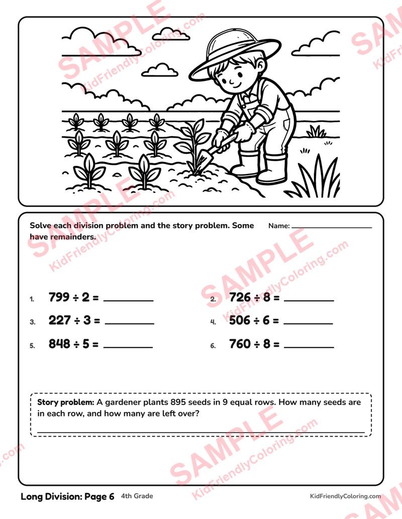 Long Division: Page 6 coloring page preview