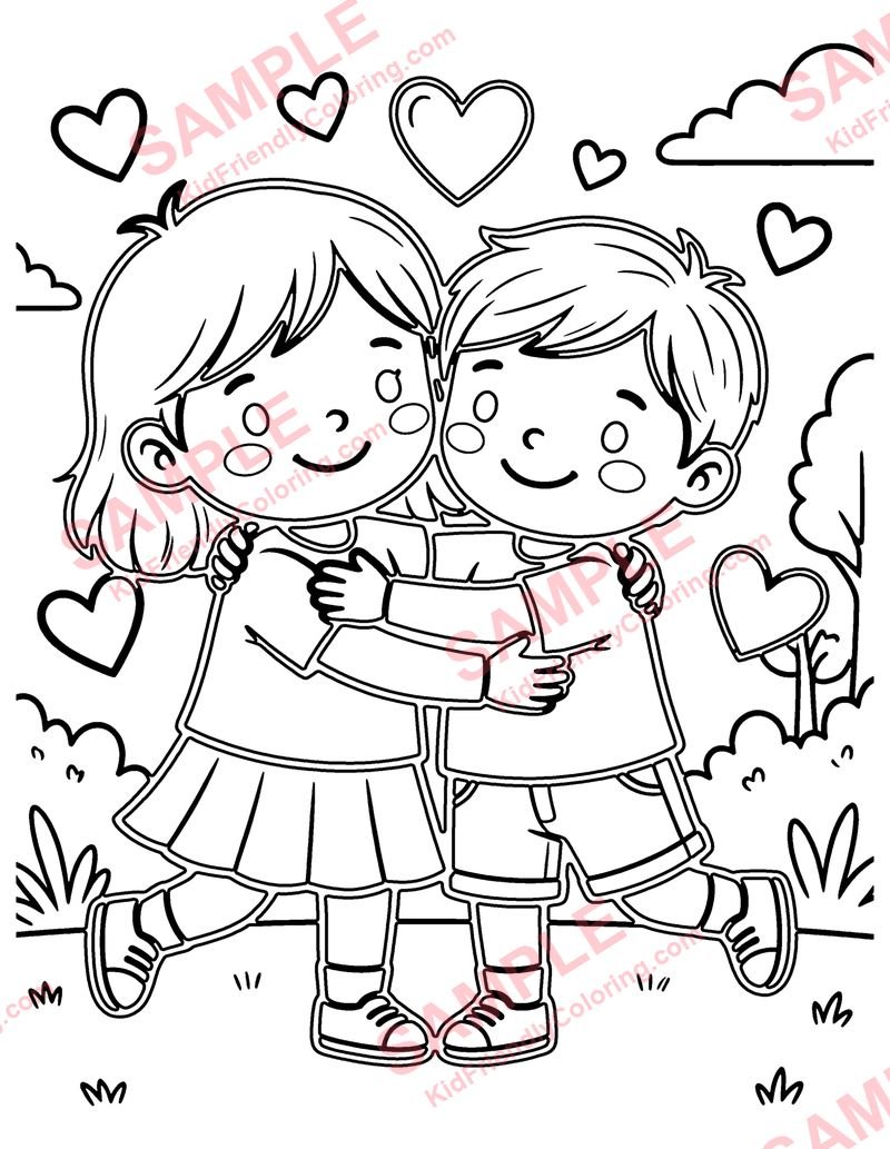 Love and Hugs coloring page preview