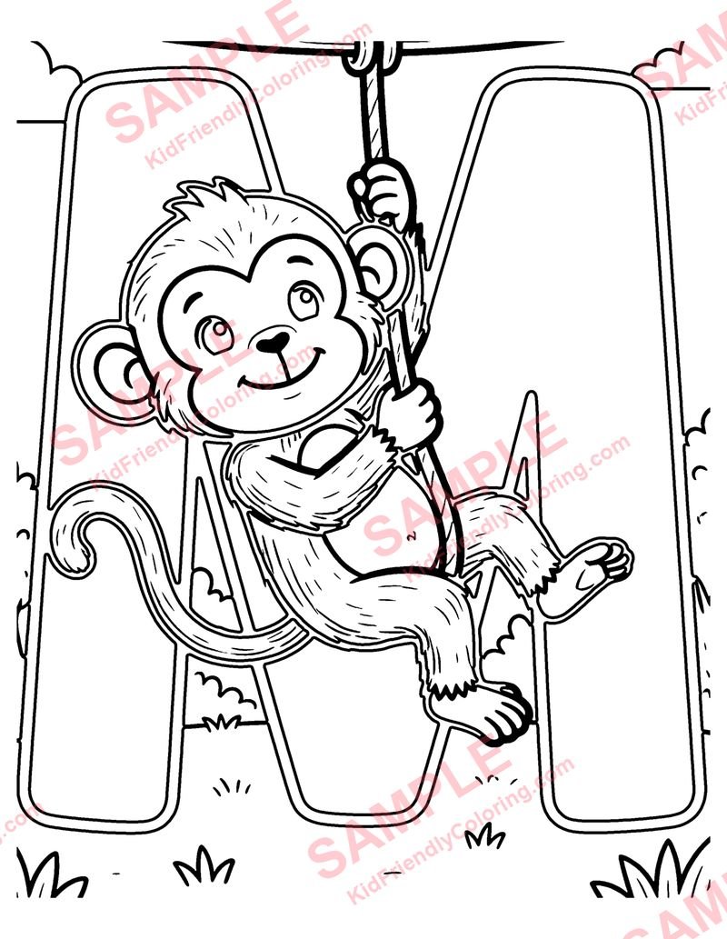 M Is for Monkey coloring page preview