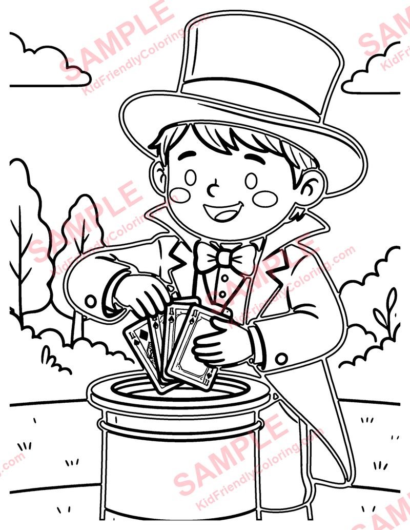 Magic Card Trick coloring page preview