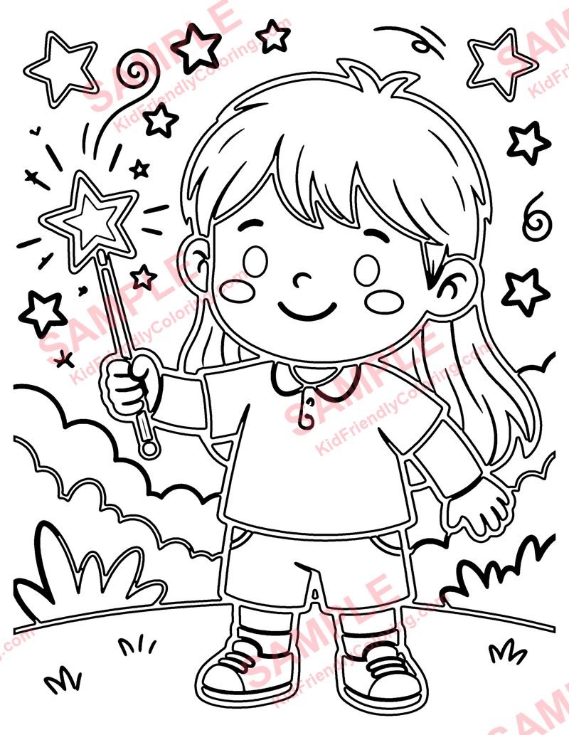 Magic Wand and Stars coloring page preview