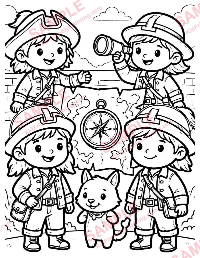 Map and Compass coloring page preview