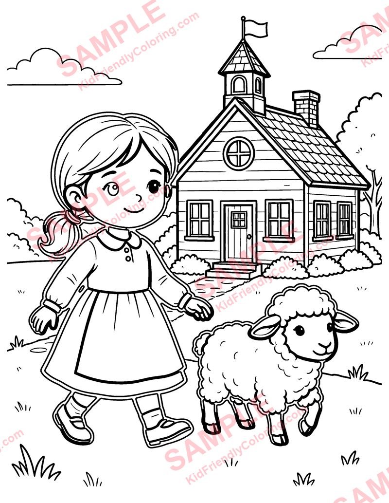 Mary Had a Little Lamb coloring page preview