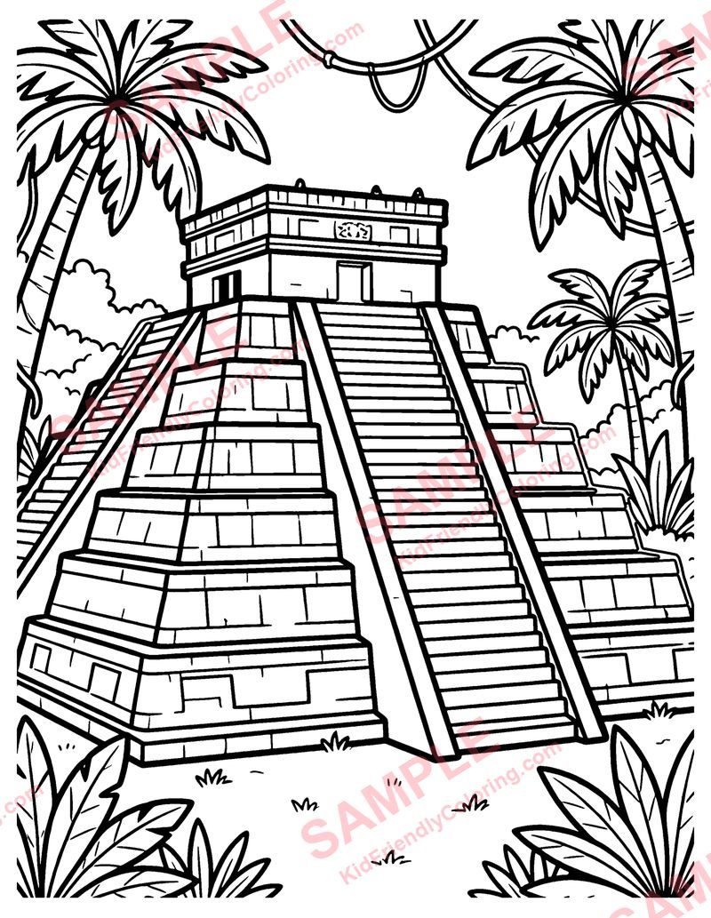 Maya Pyramid coloring page preview