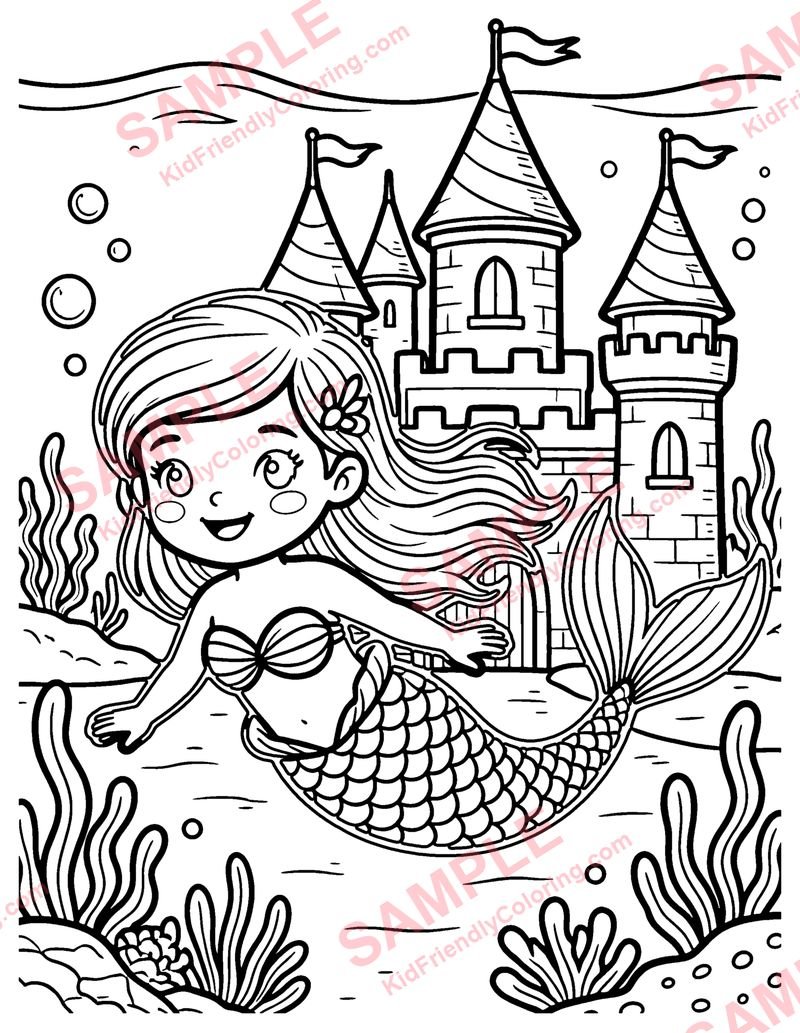 Mermaid Castle coloring page preview