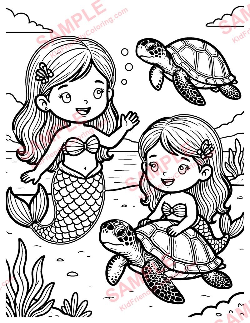 Mermaid Friends coloring page preview