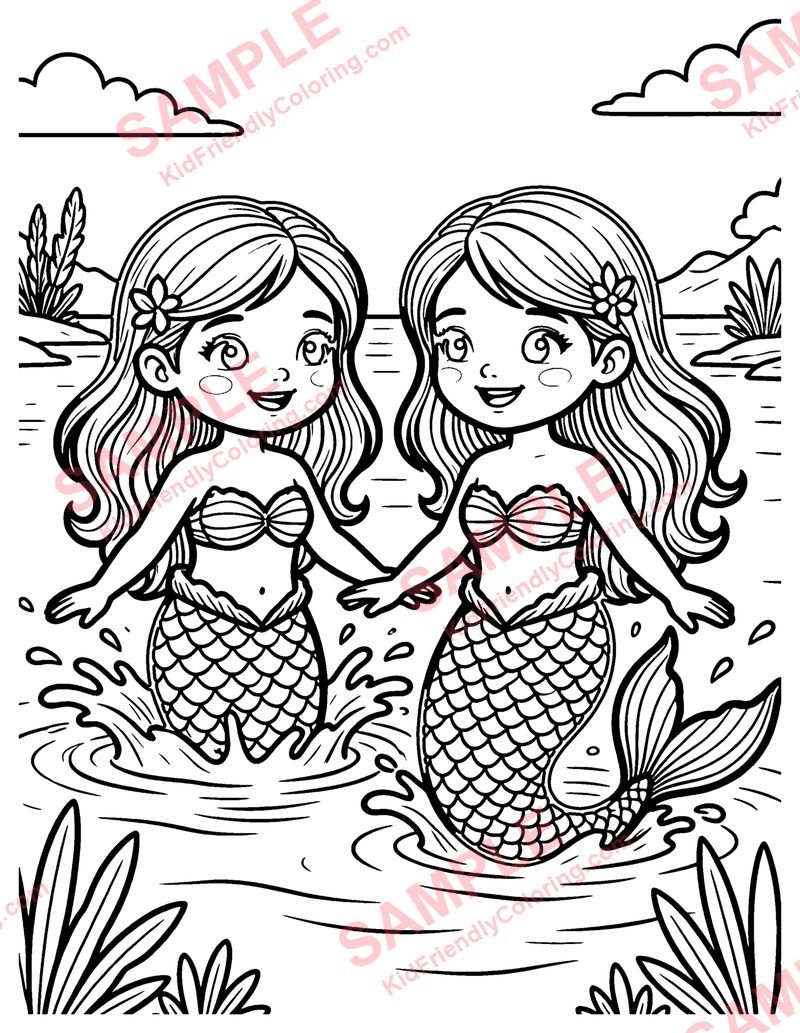 Mermaid Lagoon Party coloring page preview