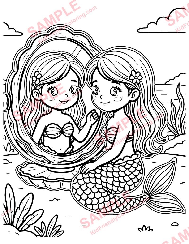 Mermaid Mirror coloring page preview