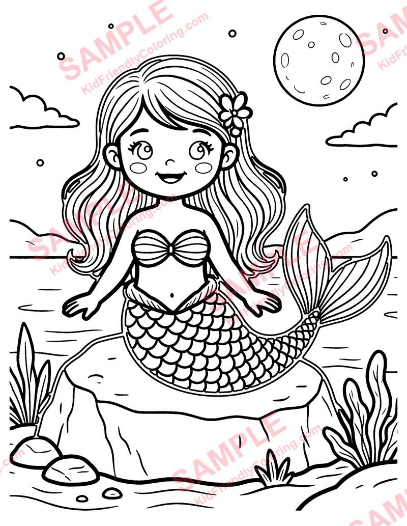 Mermaid Moonlight coloring page preview