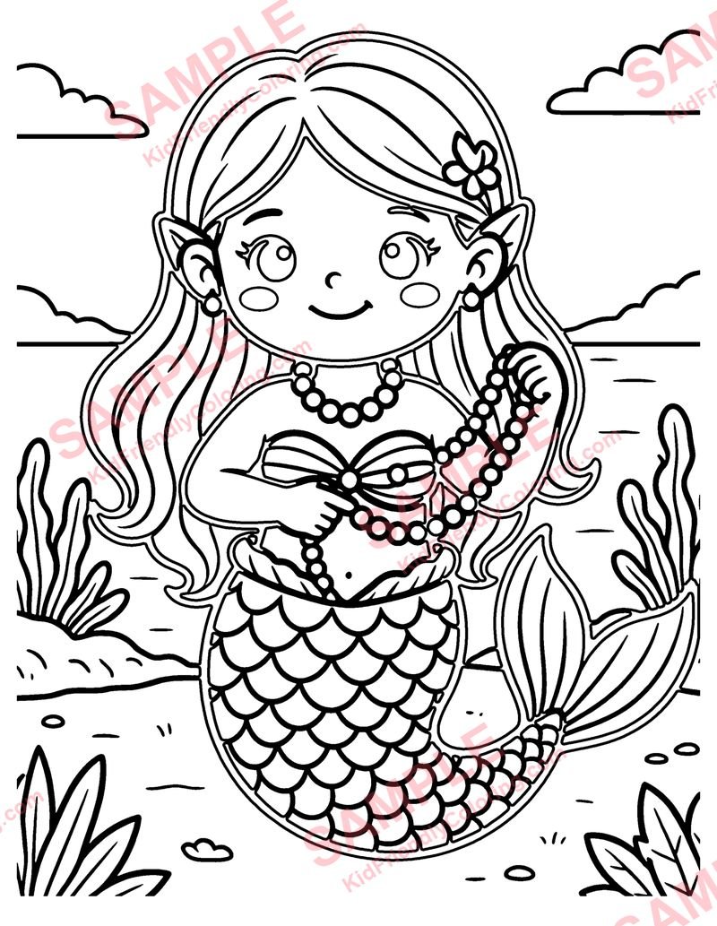 Mermaid Pearls coloring page preview