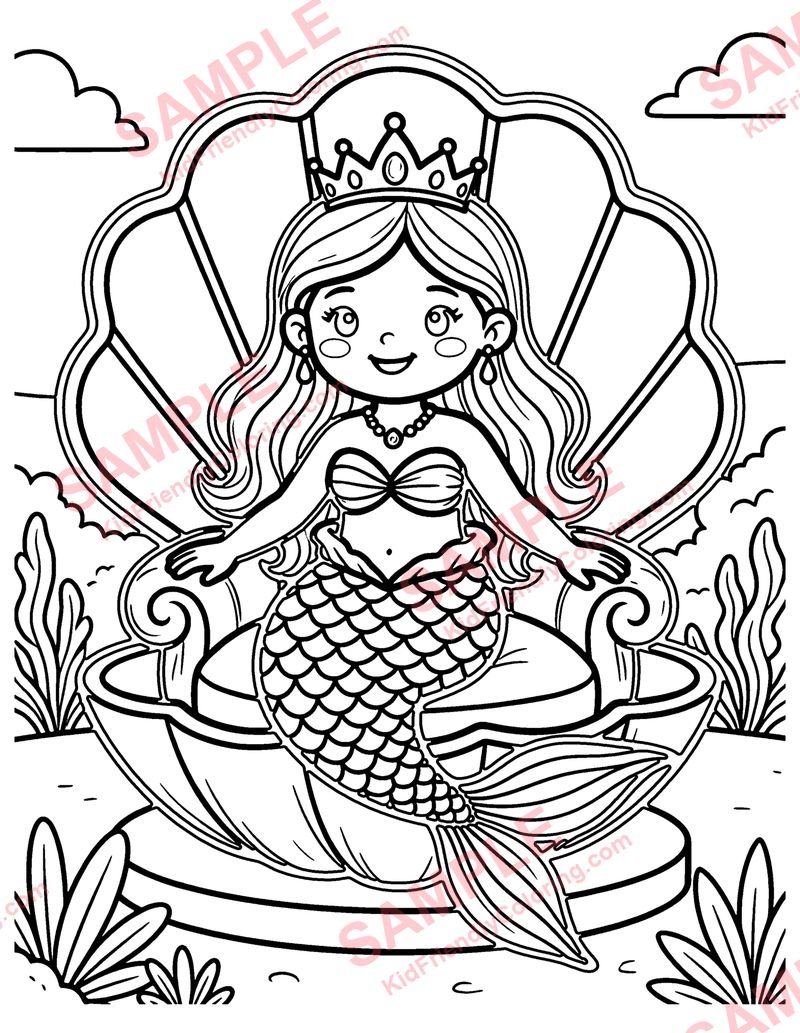 Mermaid Queen coloring page preview