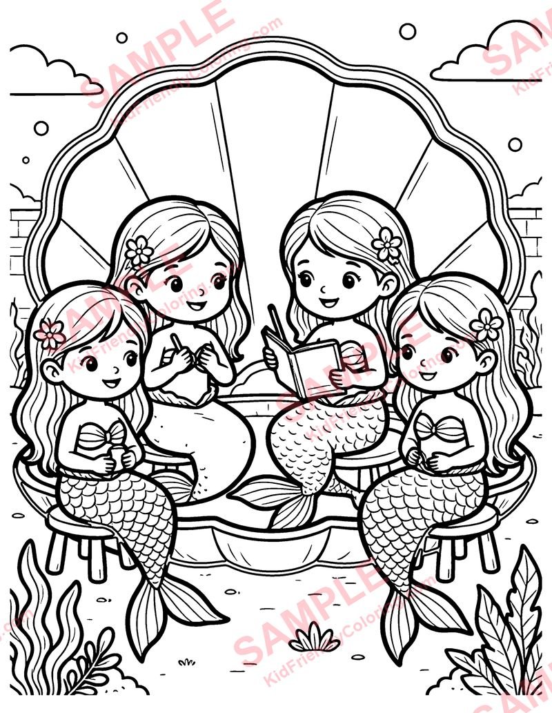 Mermaid School coloring page preview