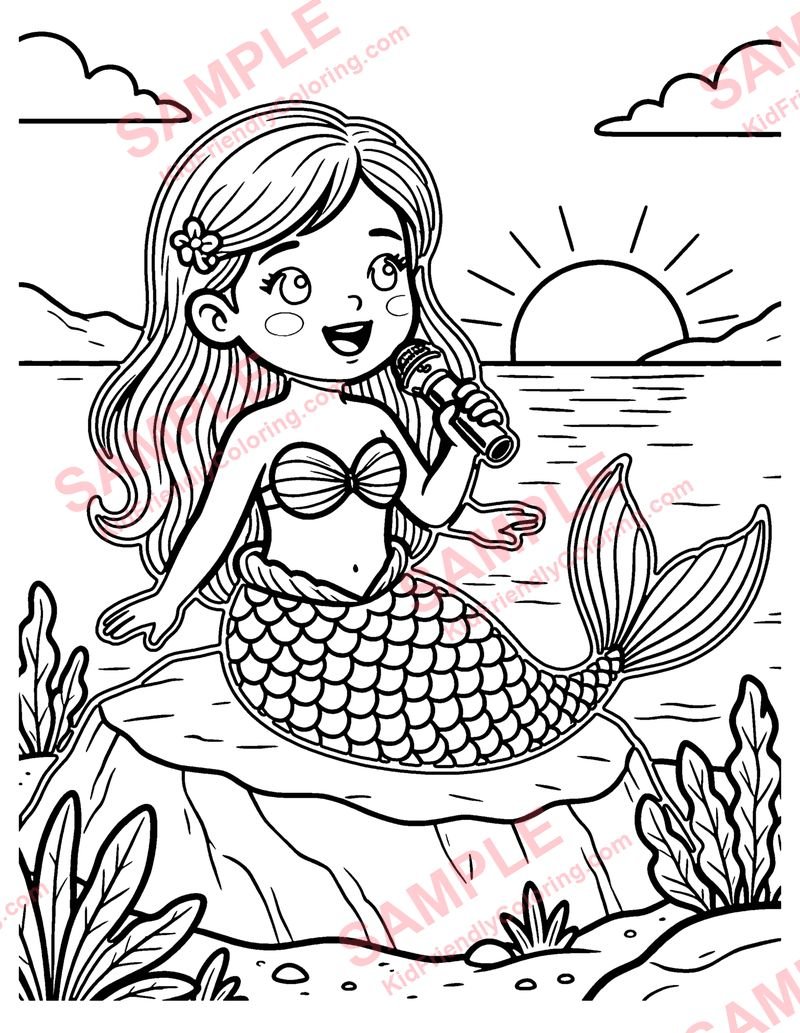 Mermaid Singing coloring page preview