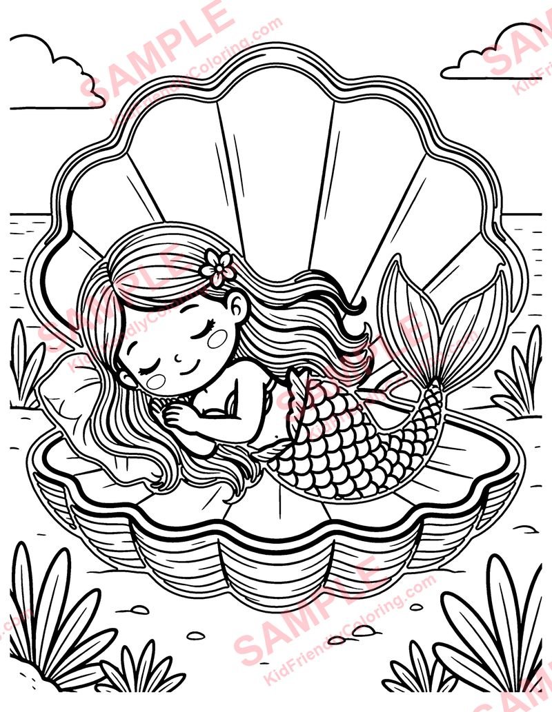 Mermaid Sleepy Time coloring page preview