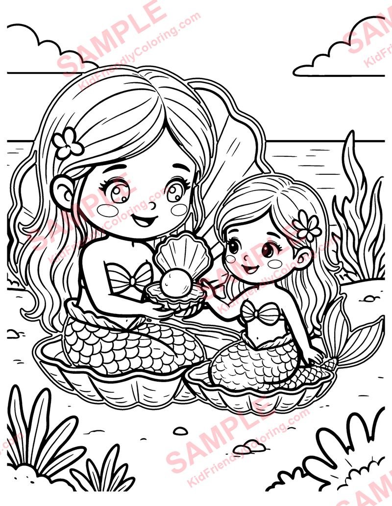 Mermaid Treasure coloring page preview