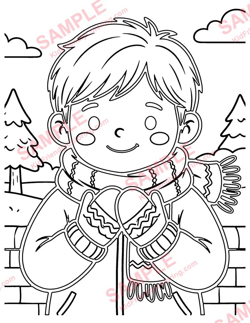 Mittens and Scarf coloring page preview