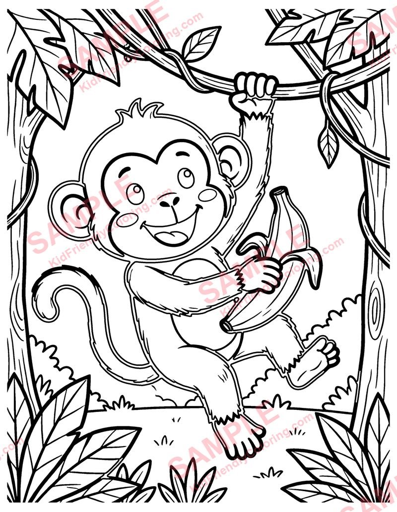 Monkey on a Vine coloring page preview