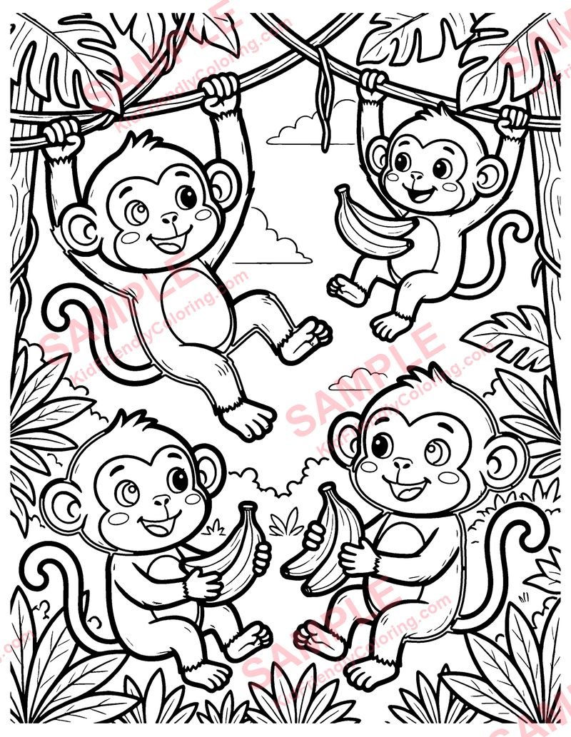 Monkeys in the Trees coloring page preview