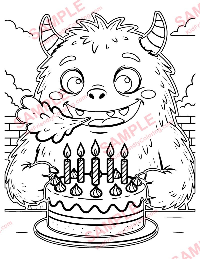 Monster Birthday coloring page preview