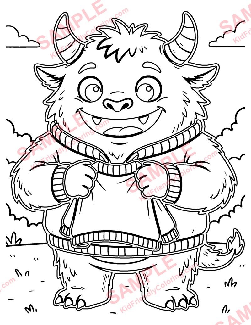 Monster Stuck in a Sweater coloring page preview