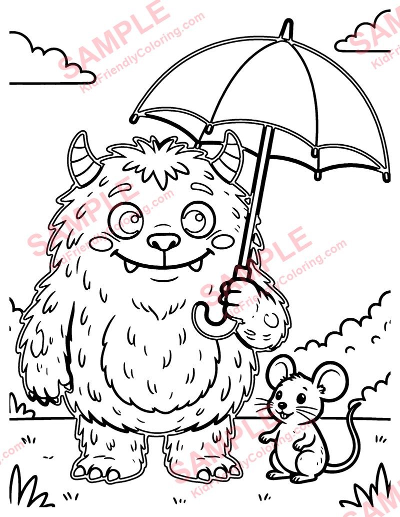 Monster Under the Umbrella coloring page preview