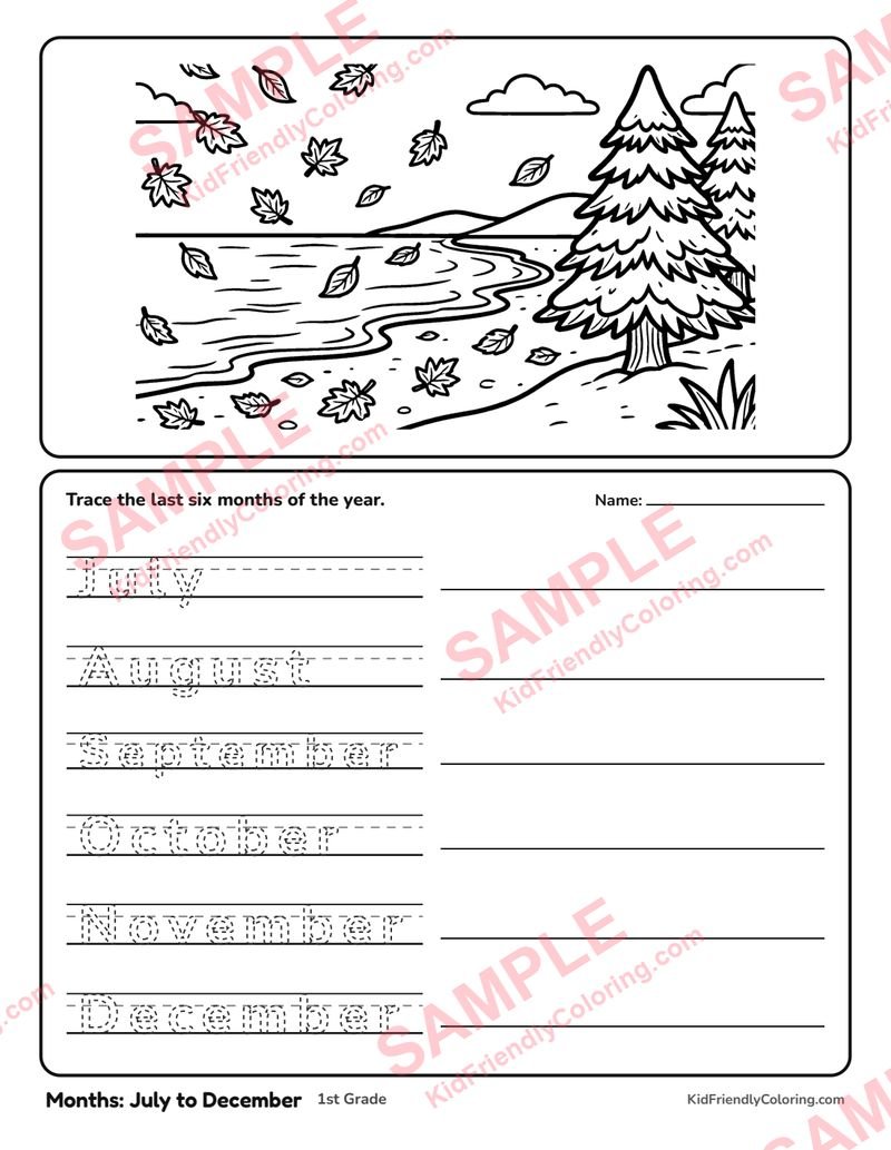 Months: July to December coloring page preview