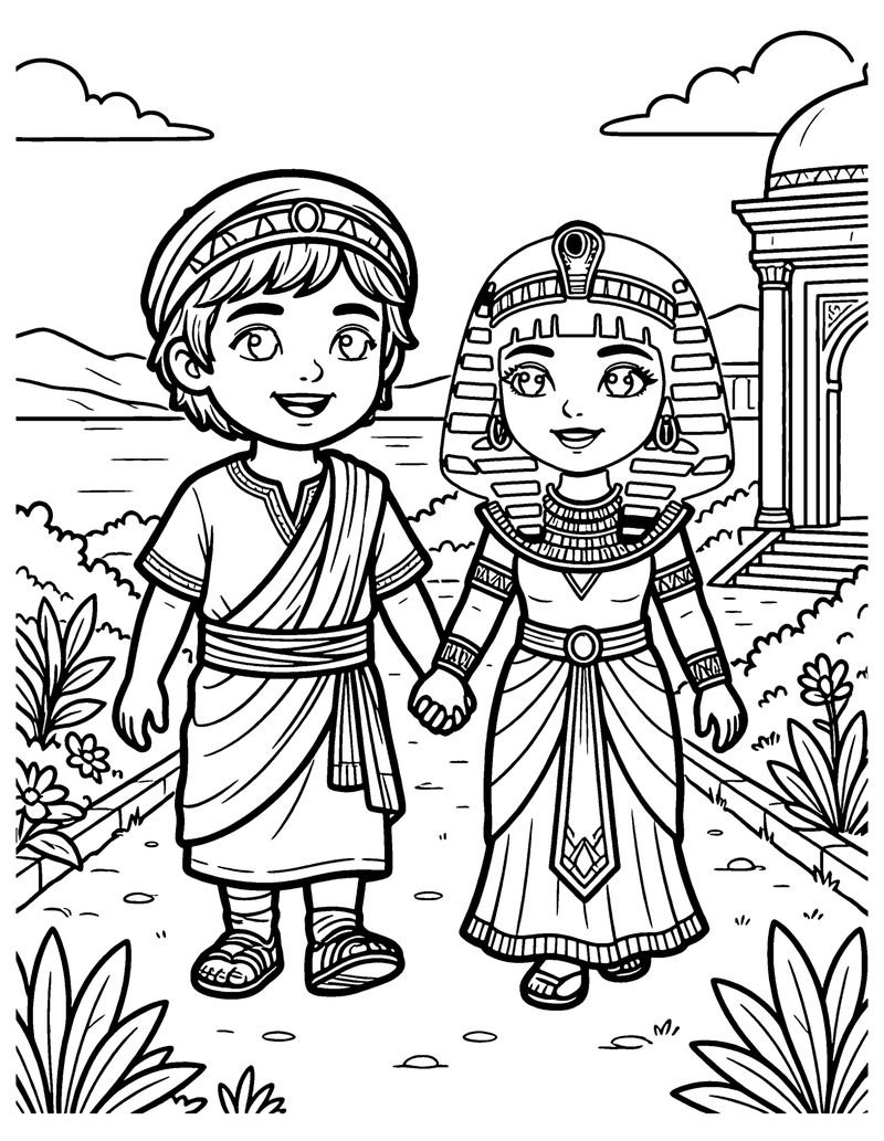 Moses Grows Up in the Palace coloring page preview