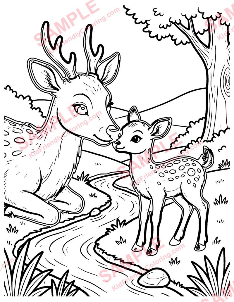 Mother Deer and Fawn coloring page preview