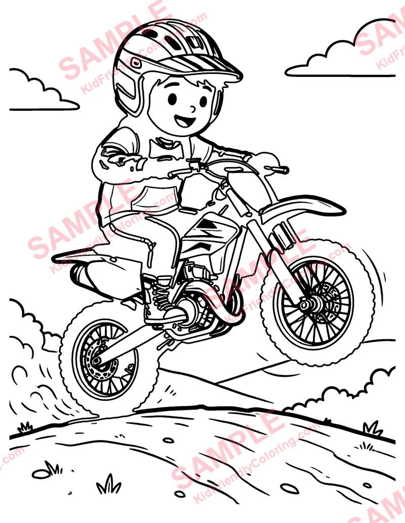 Motocross coloring page preview