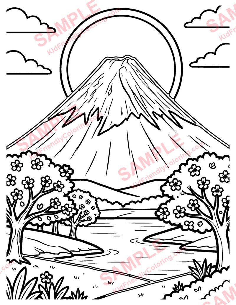 Mount Fuji coloring page preview