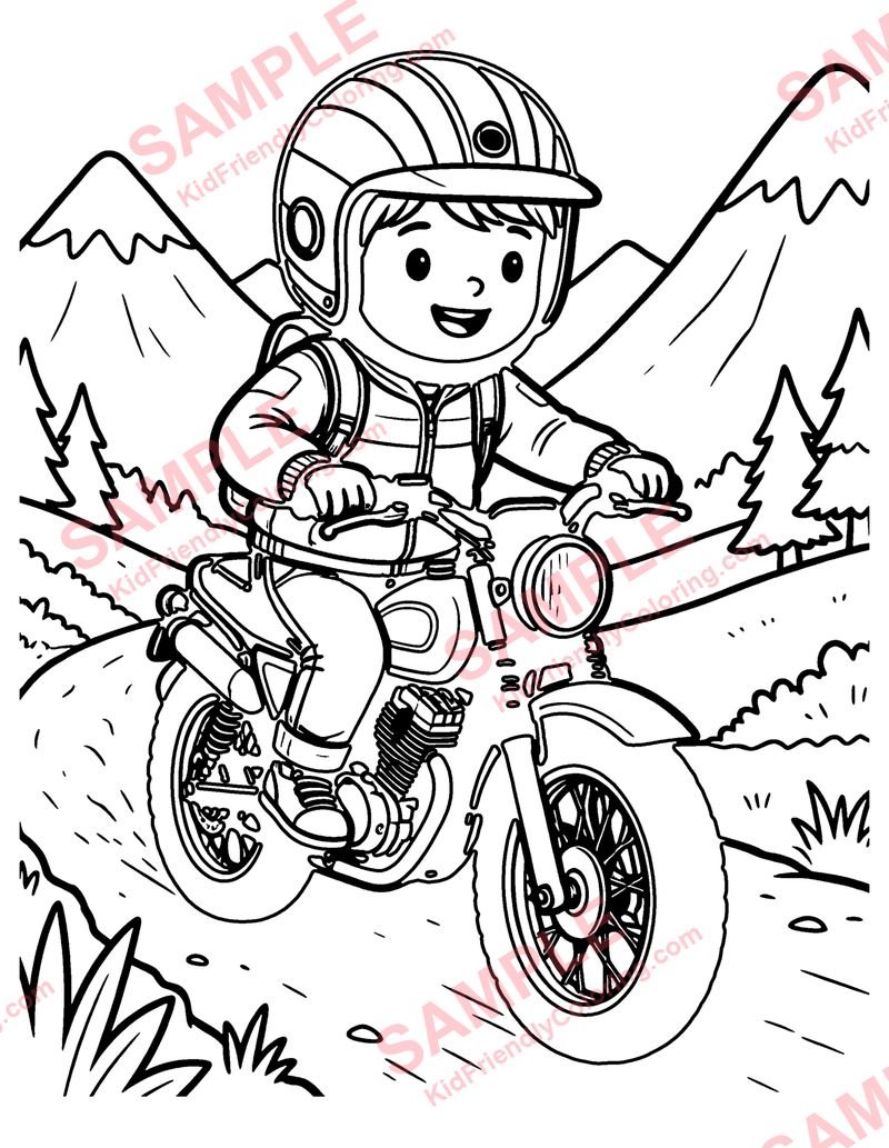 Mountain Biking coloring page preview