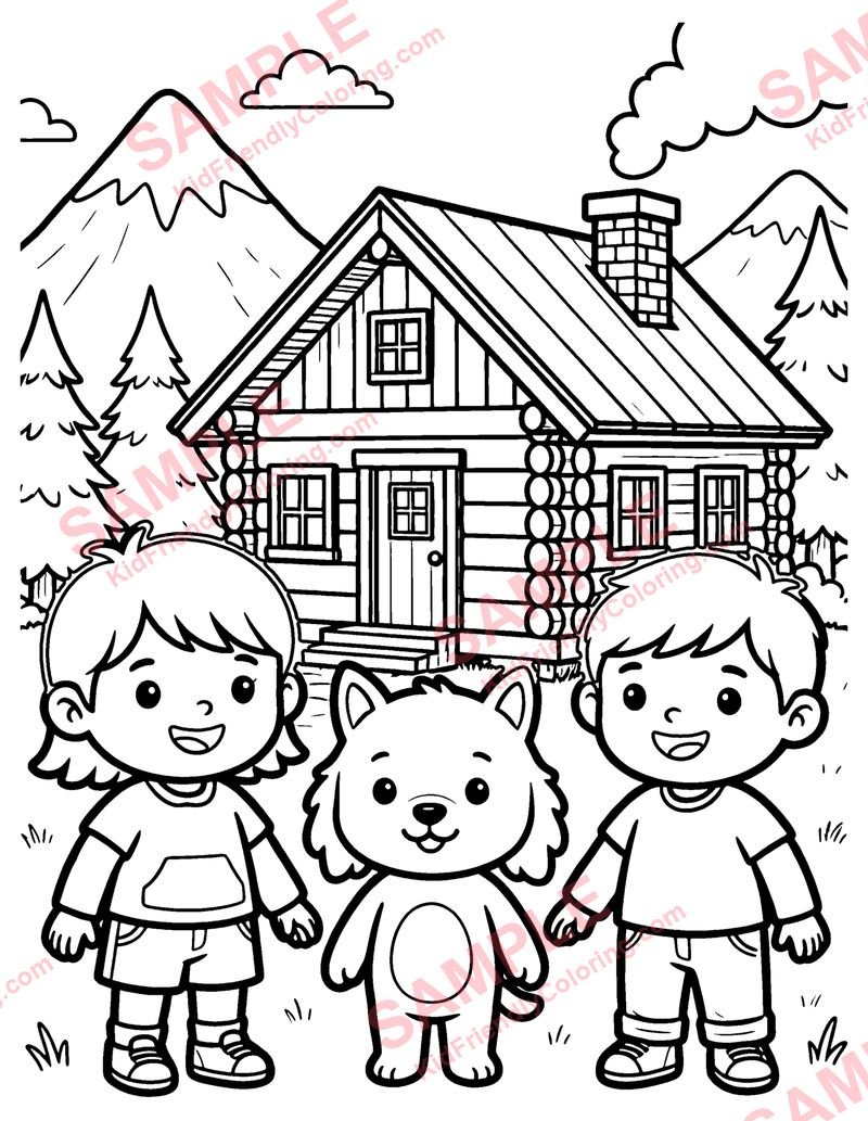 Mountain Cabin coloring page preview
