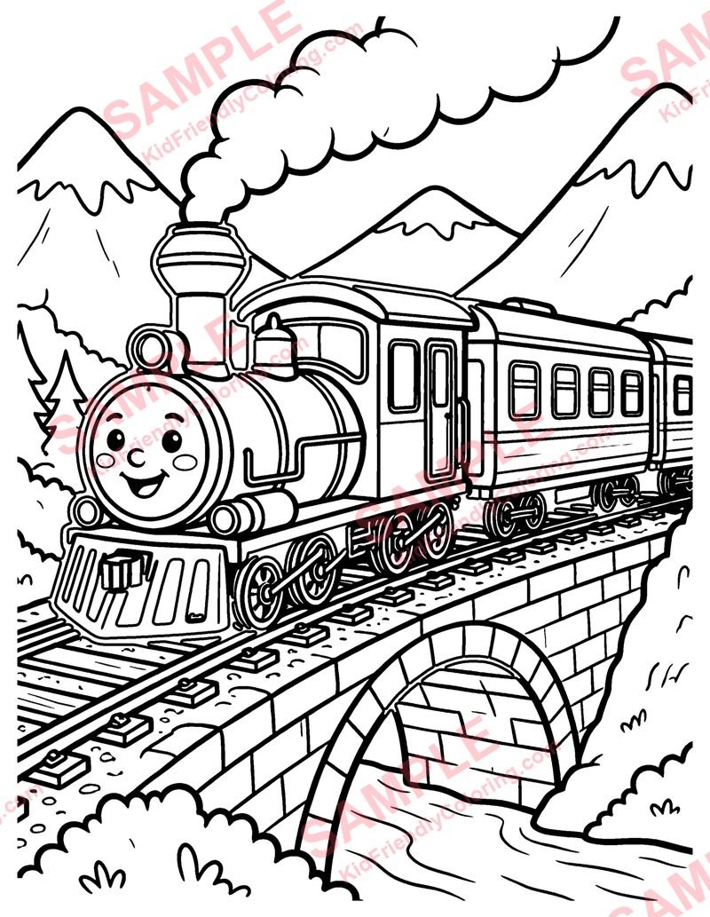 Mountain Train coloring page preview