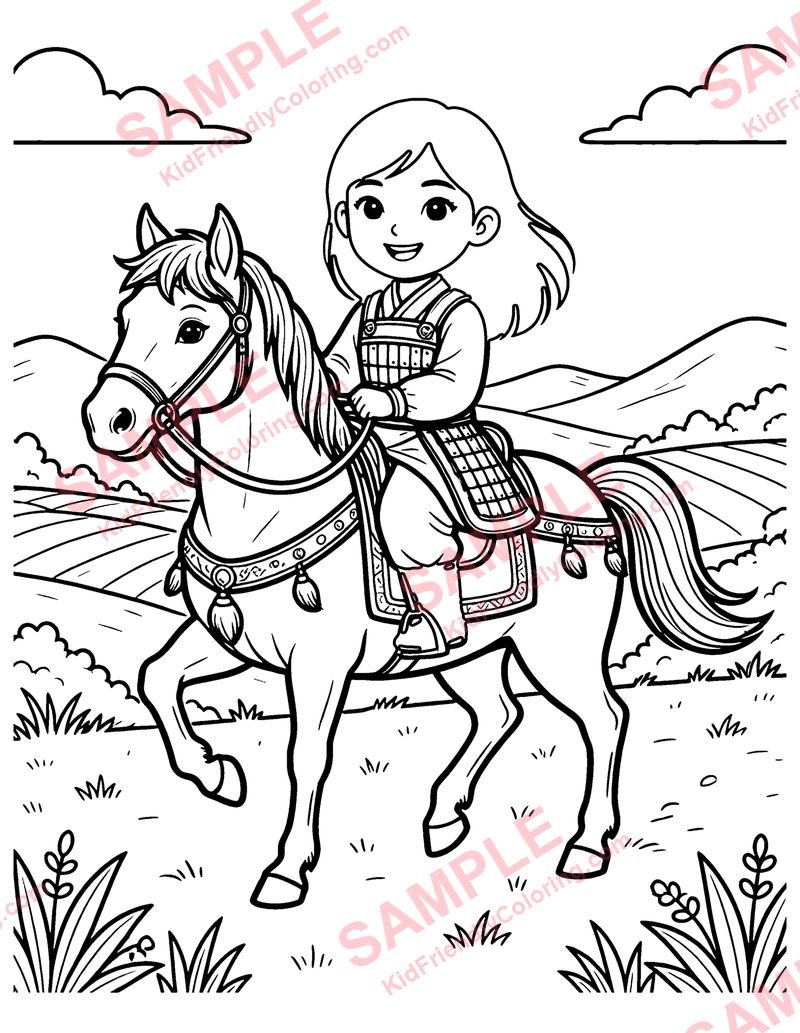 Mulan coloring page preview