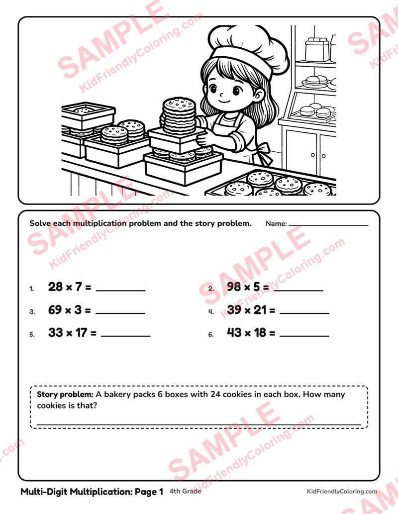 Multi-Digit Multiplication: Page 1 coloring page preview
