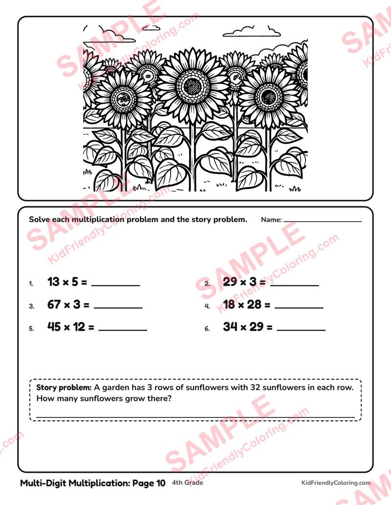 Multi-Digit Multiplication: Page 10 coloring page preview