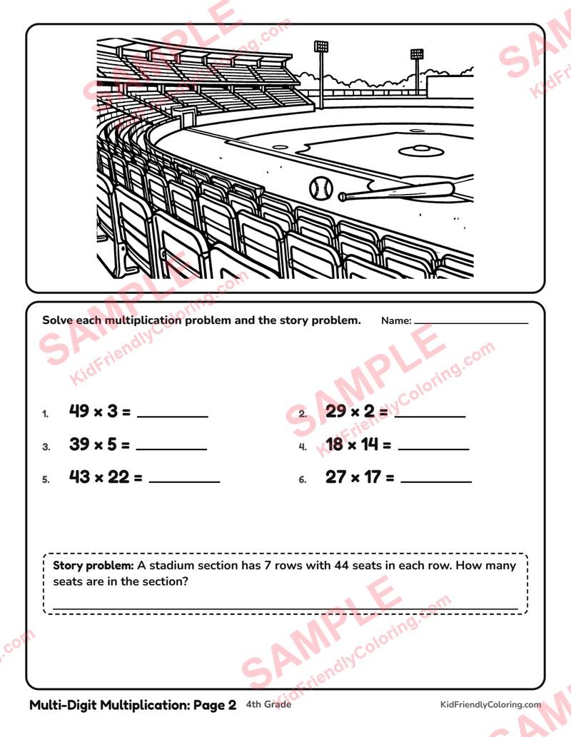 Multi-Digit Multiplication: Page 2 coloring page preview