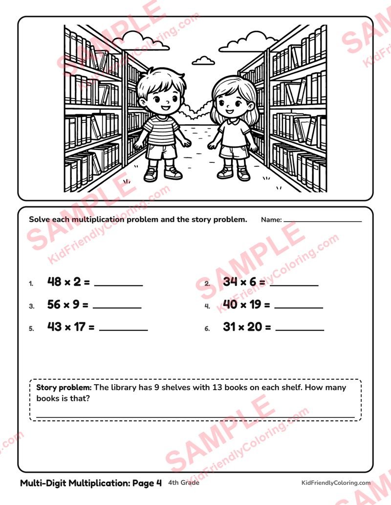 Multi-Digit Multiplication: Page 4 coloring page preview