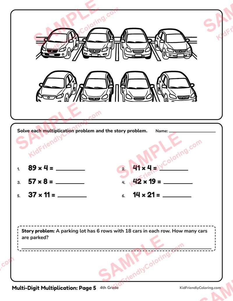 Multi-Digit Multiplication: Page 5 coloring page preview