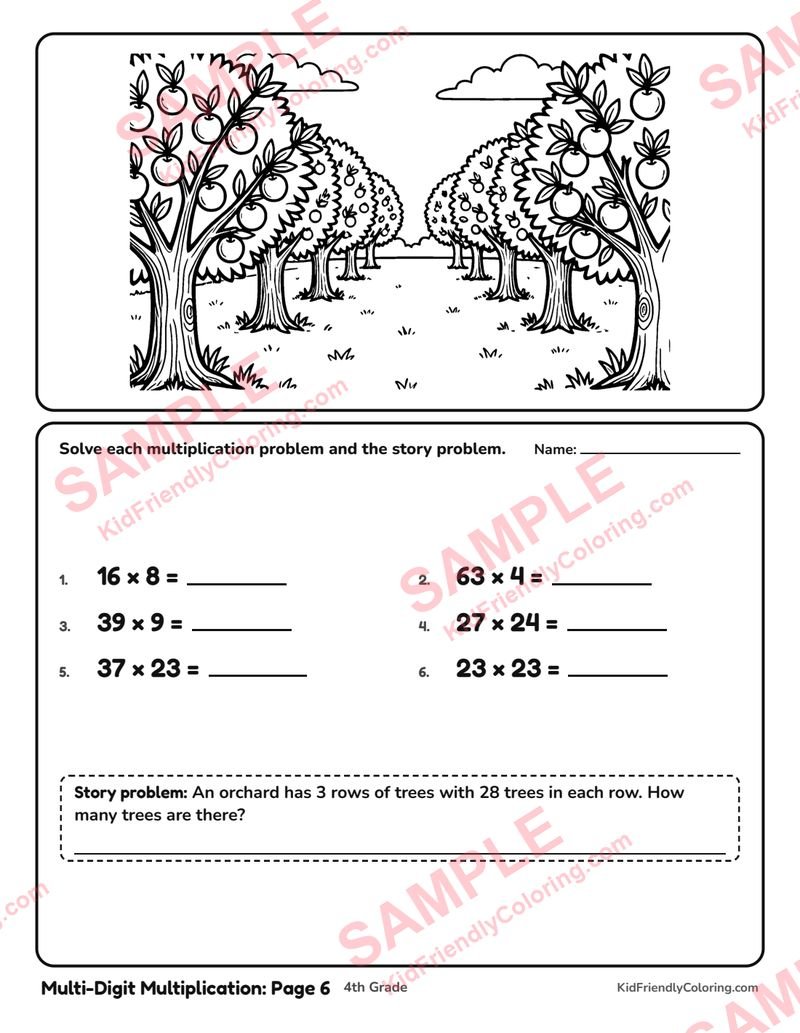 Multi-Digit Multiplication: Page 6 coloring page preview